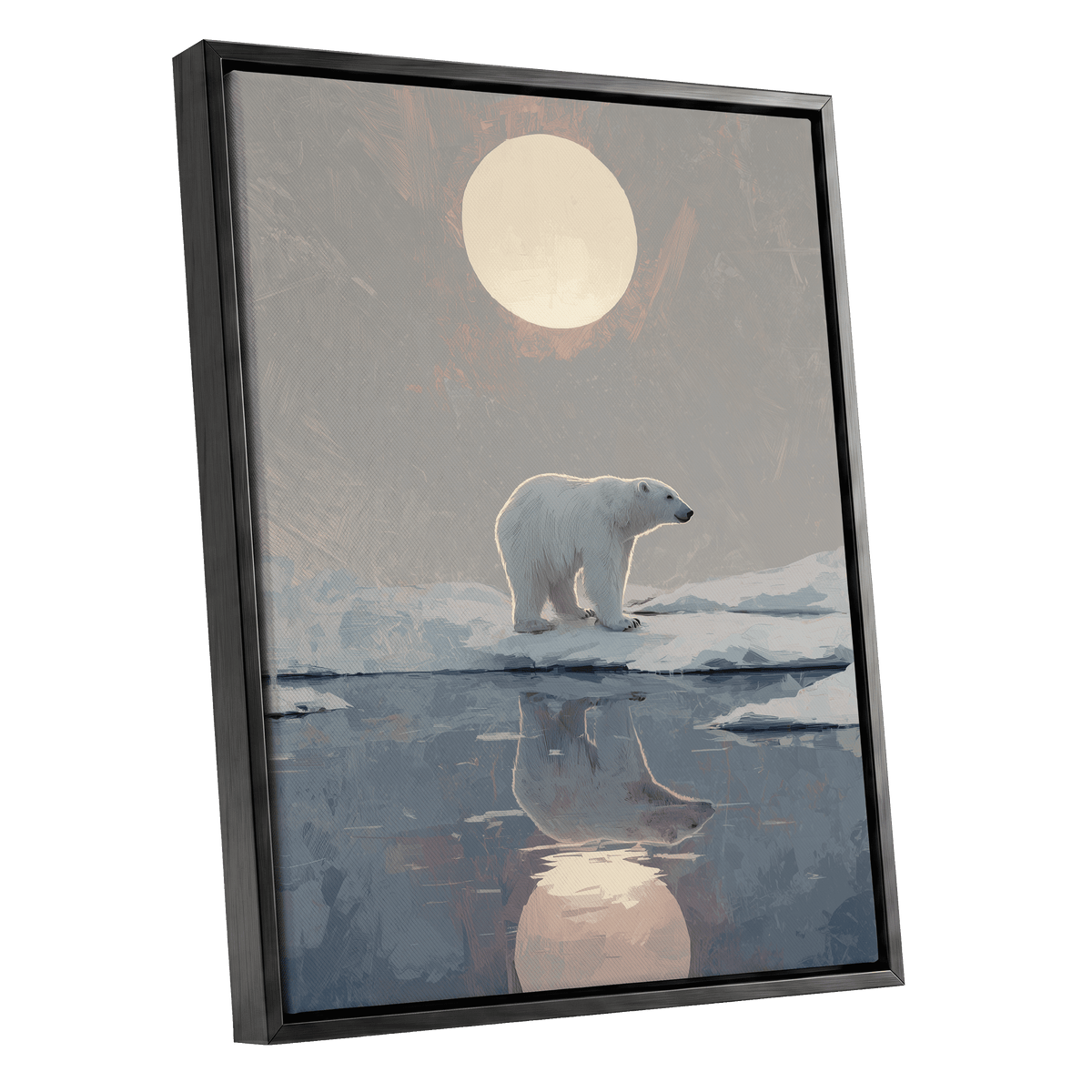 Arctic Moon Reflection – black framed canvas option