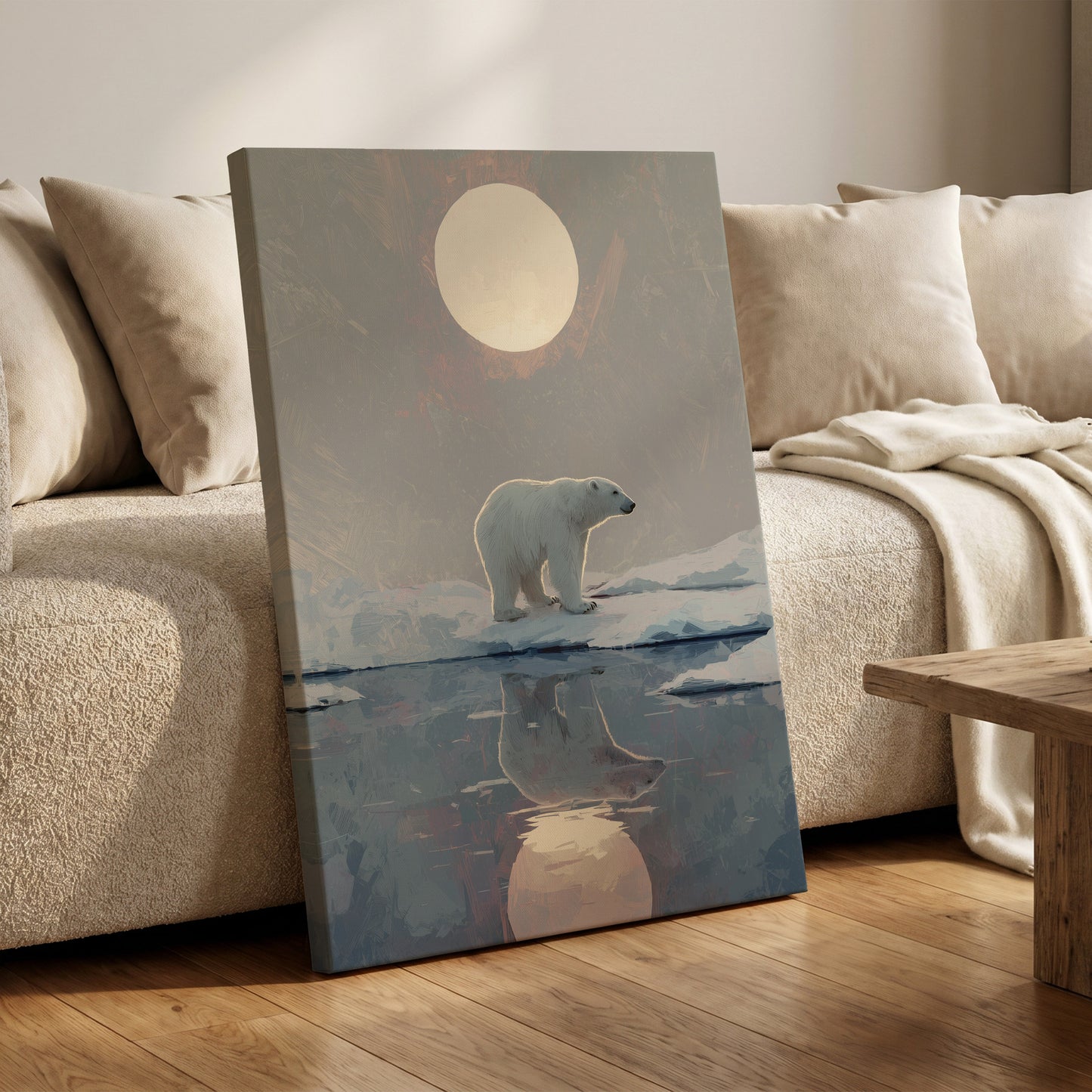 Arctic Moon Reflection – canvas wall art in a styled interior, gallery view 1