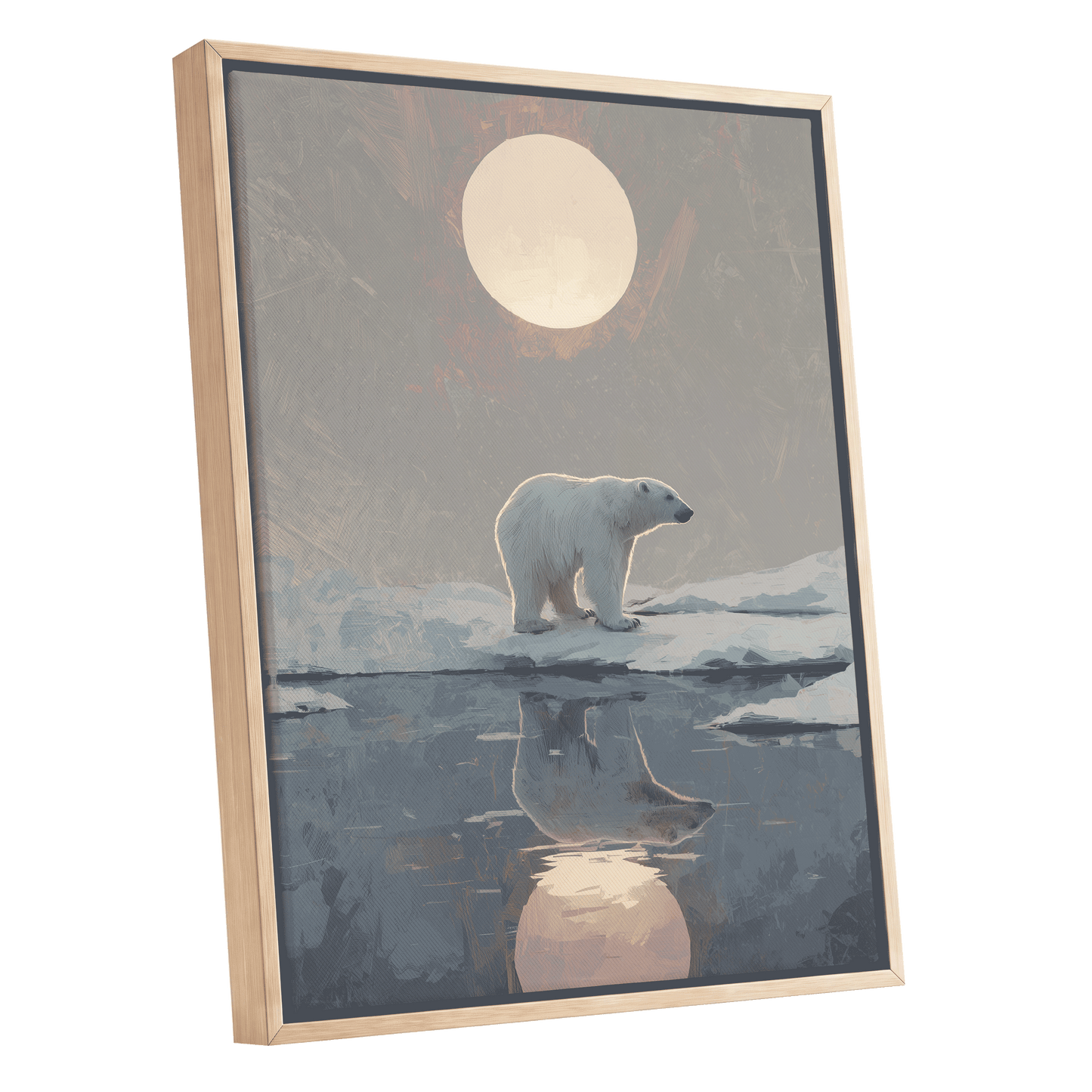 Arctic Moon Reflection – oak framed canvas option