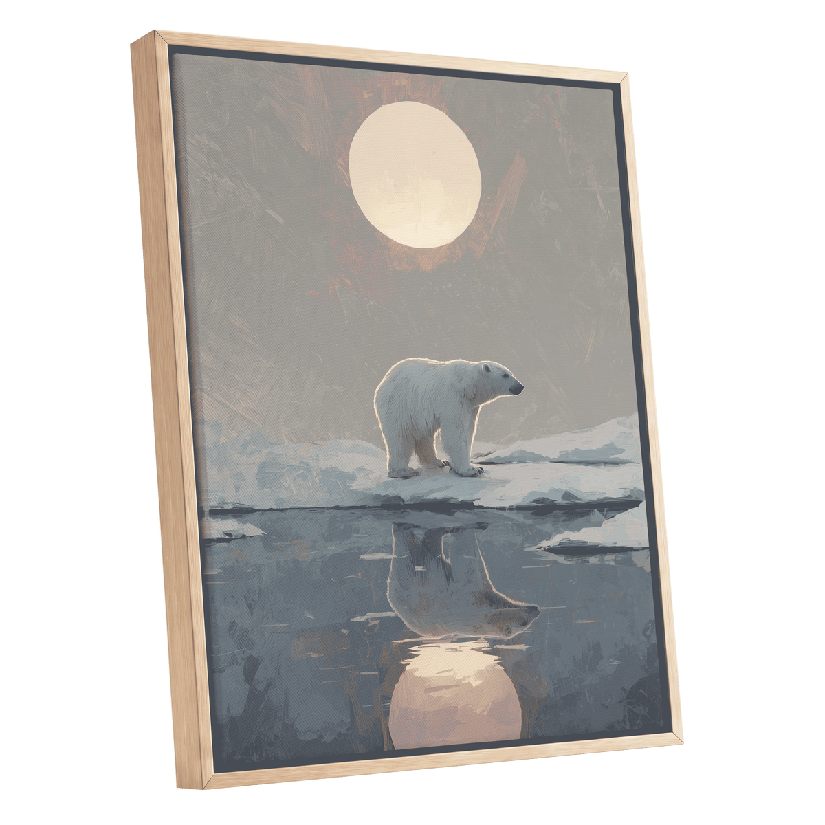 Arctic Moon Reflection – oak framed canvas option