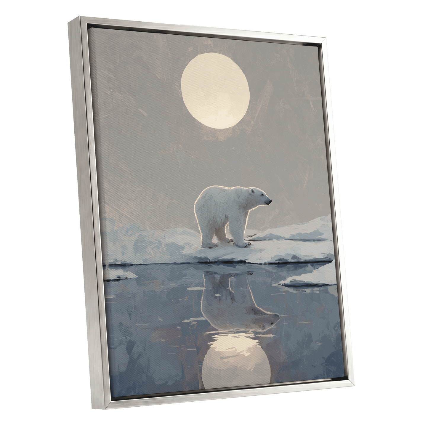 Arctic Moon Reflection – silver framed canvas option