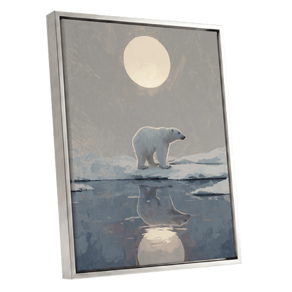 Arctic Moon Reflection – silver framed canvas option