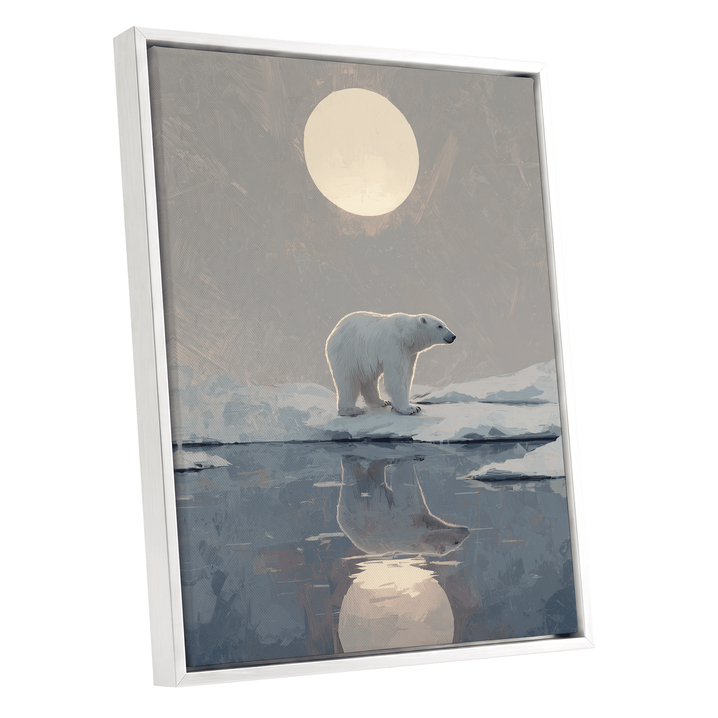 Arctic Moon Reflection – white framed canvas option