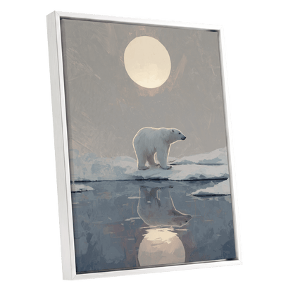 Arctic Moon Reflection – white framed canvas option