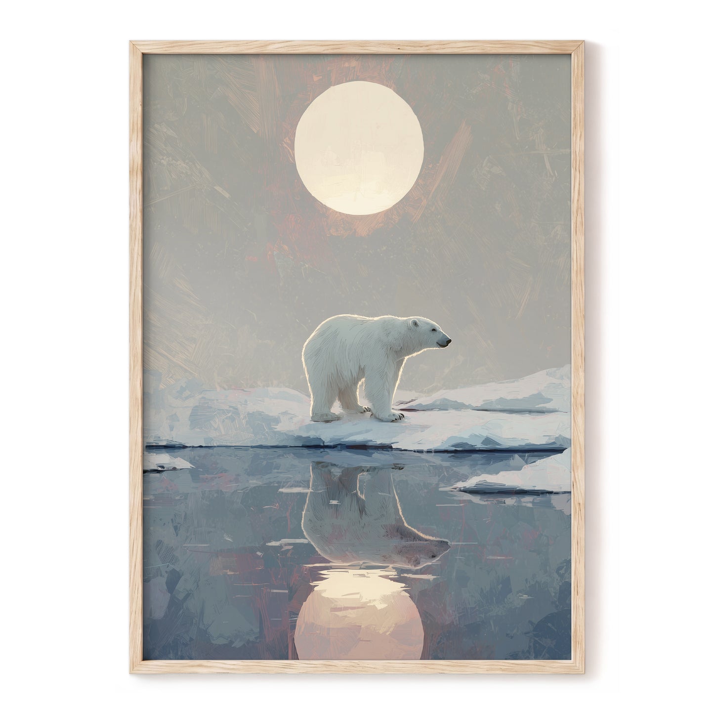 Arctic Moon Reflection – white, blue, gray nature wall art, front view