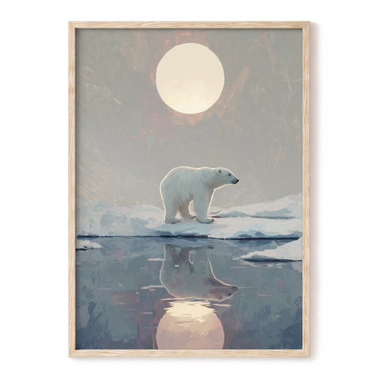 Arctic Moon Reflection – white, blue, gray nature wall art, front view