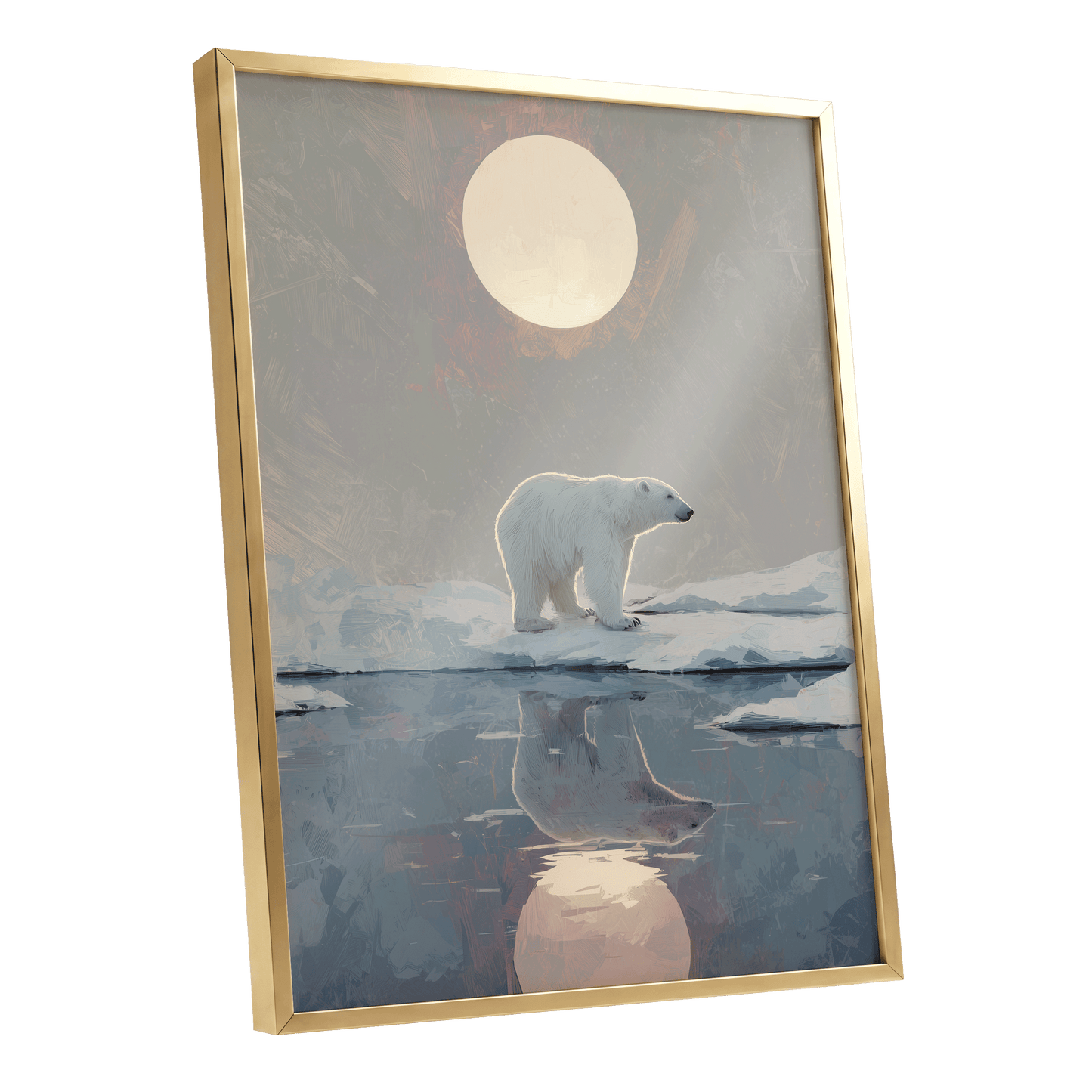 Arctic Moon Reflection – gold framed poster option