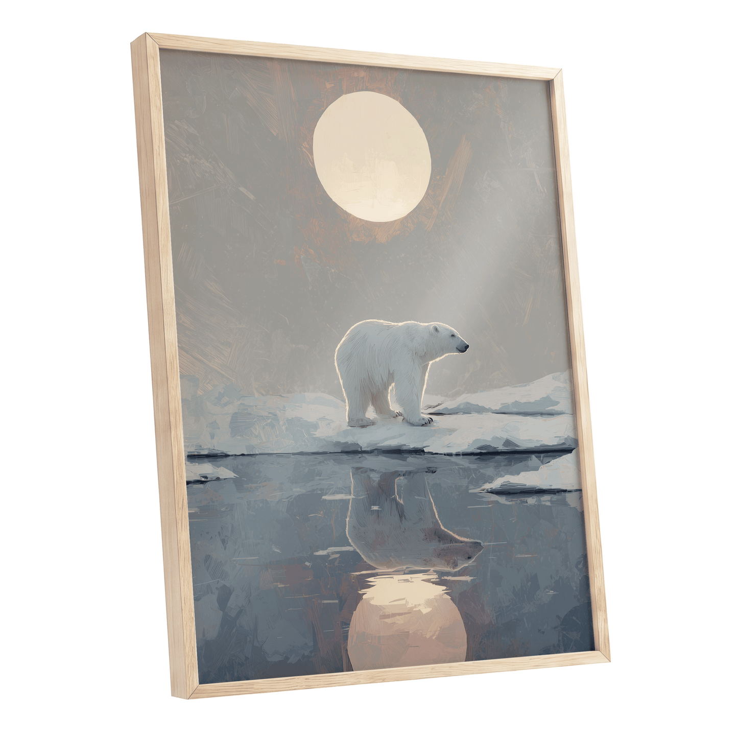 Arctic Moon Reflection – oak framed poster option