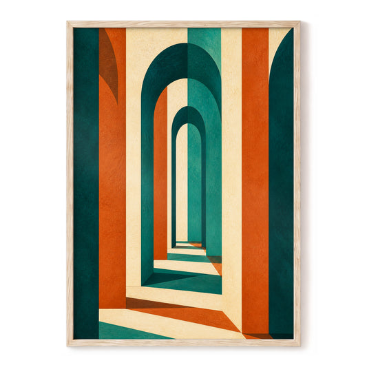 Arcway Reverie, green, beige, orange abstract wall art, front artwork view