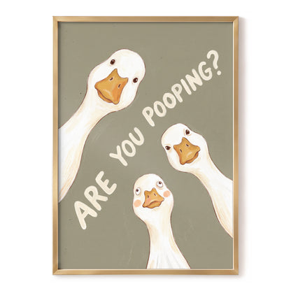 Are You Pooping?, gray, white, beige nature wall art, front artwork view