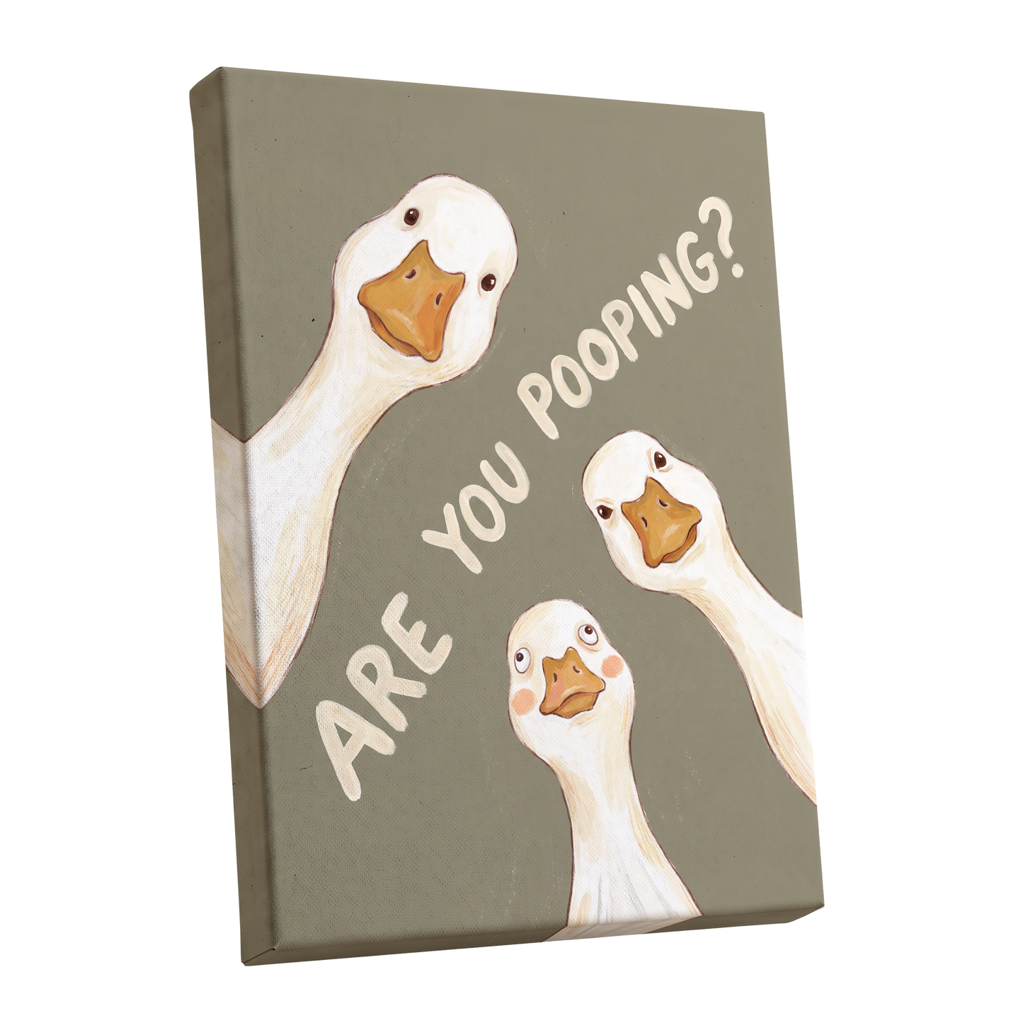 Are You Pooping?, gray, white, beige nature wall art shown as a stretched canvas wall art