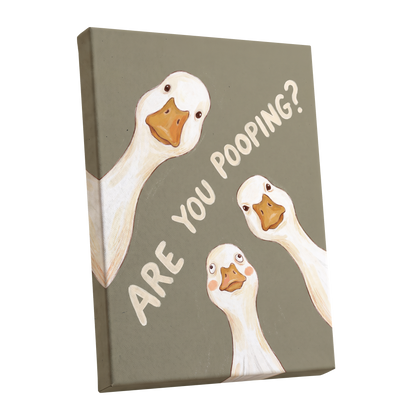 Are You Pooping?, gray, white, beige nature wall art shown as a stretched canvas wall art