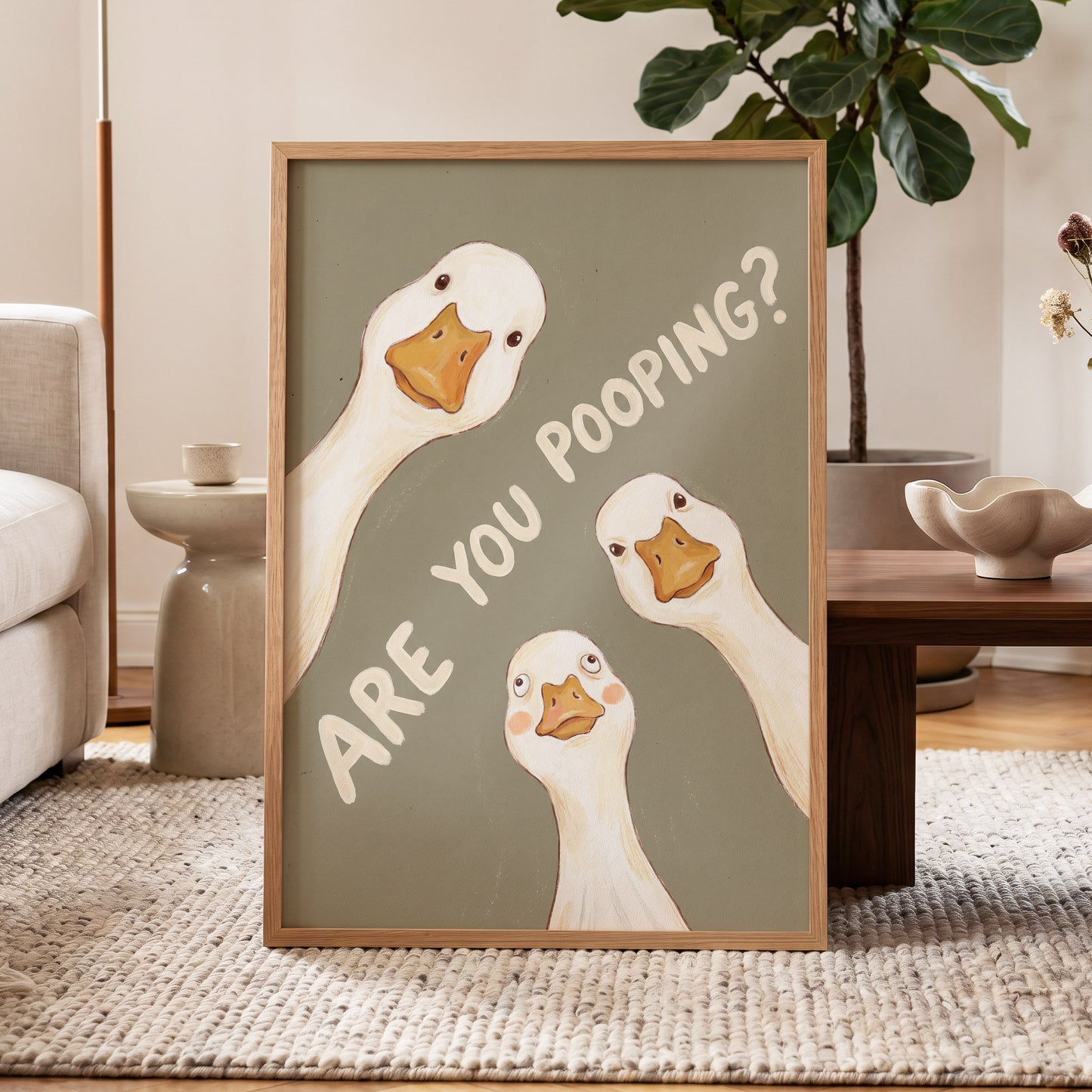 Are You Pooping?, gray, white, beige nature wall art displayed in a styled interior, gallery view 2