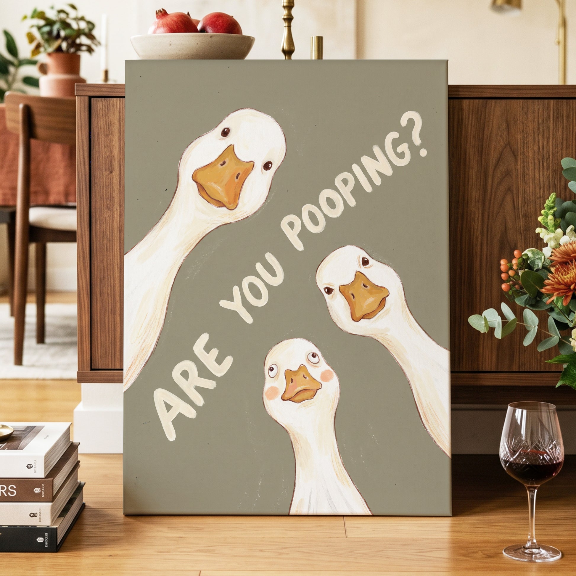 Are You Pooping?, gray, white, beige nature wall art displayed in a styled interior, gallery view 3