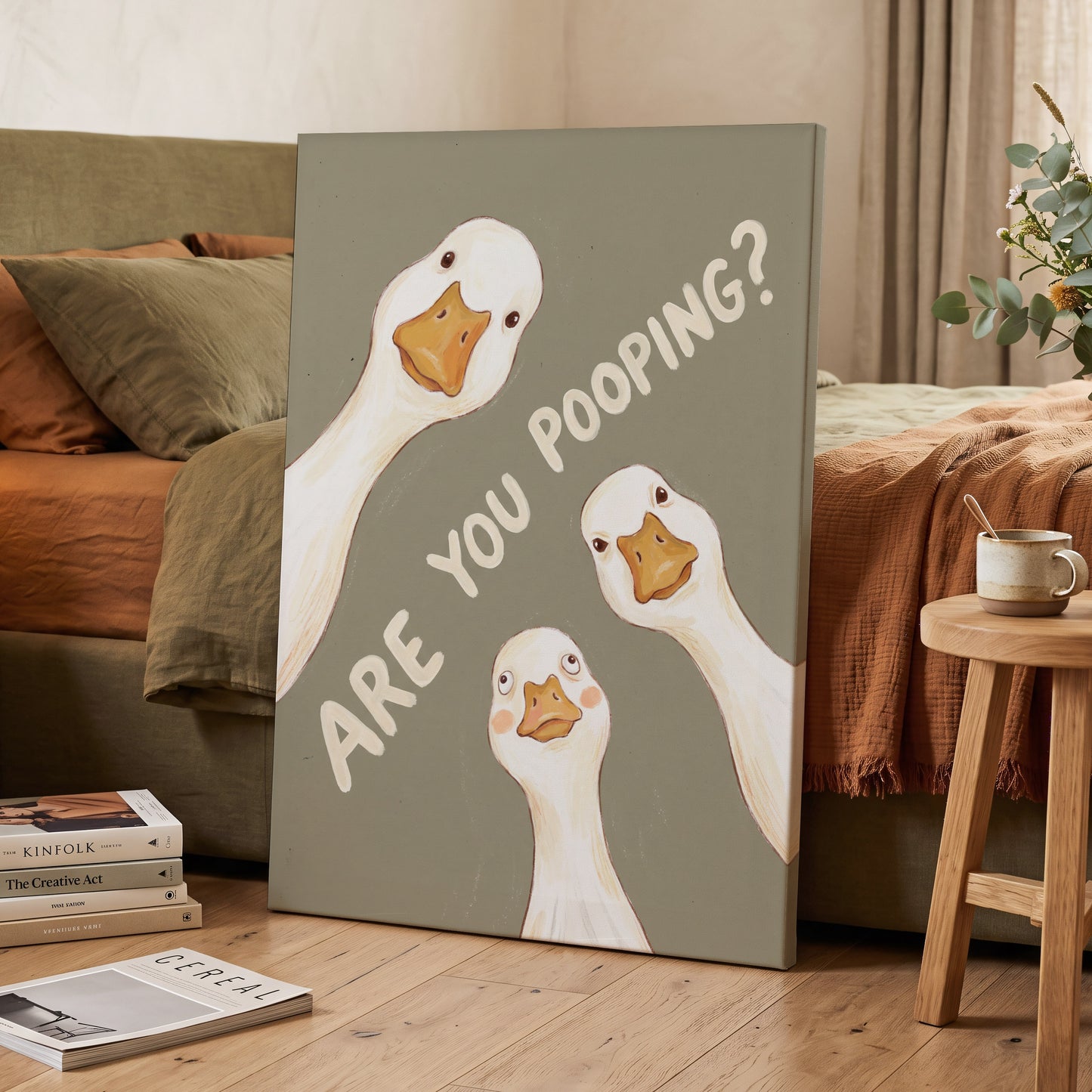 Are You Pooping?, gray, white, beige nature wall art displayed in a styled interior, gallery view 7