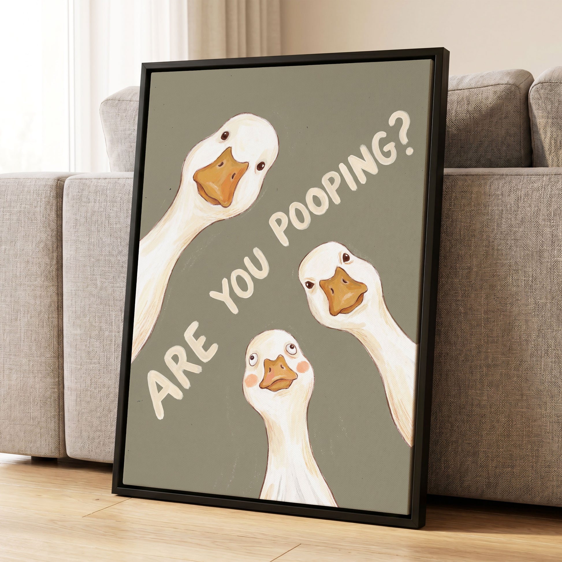 Are You Pooping?, gray, white, beige nature wall art displayed in a styled interior, gallery view 8