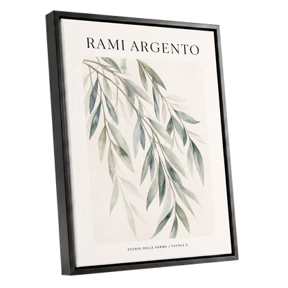 Argento Willow, green, beige, gray nature wall art shown as a black framed canvas wall art