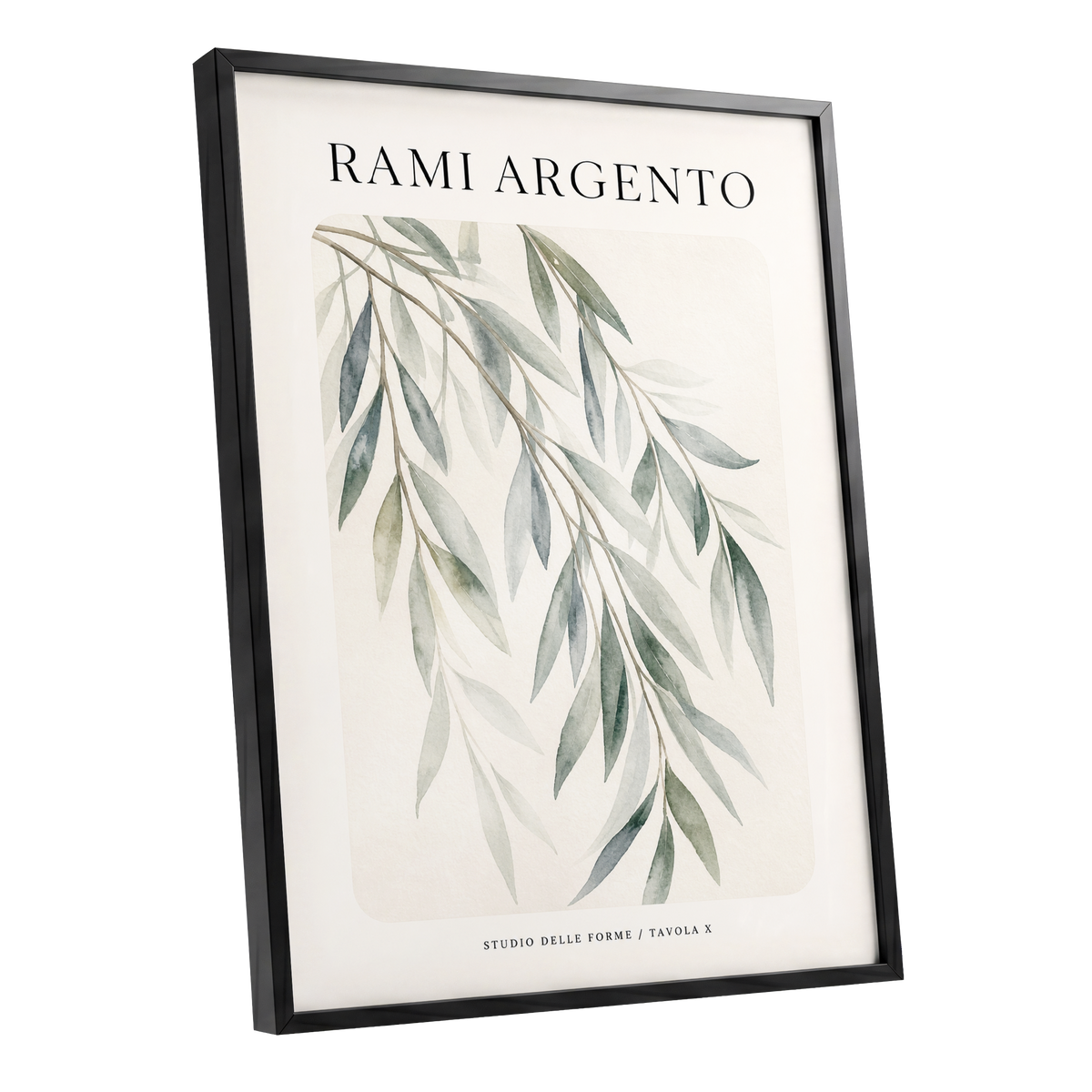 Argento Willow, green, beige, gray nature wall art shown as a black framed poster wall art print