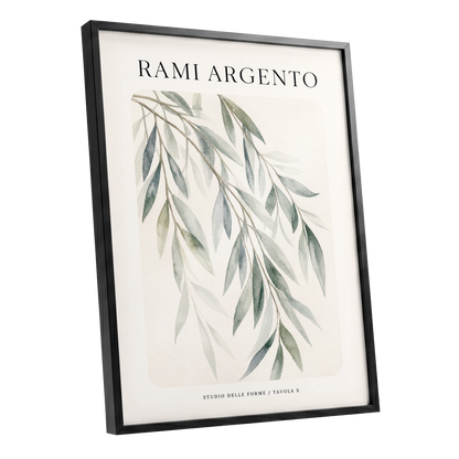 Argento Willow, green, beige, gray nature wall art shown as a black framed poster wall art print