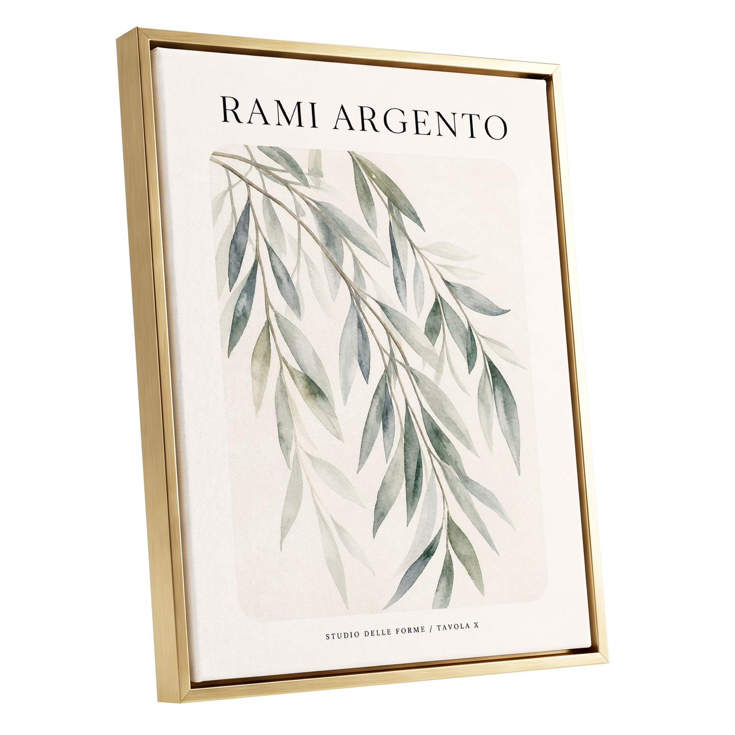 Argento Willow, green, beige, gray nature wall art shown as a gold framed canvas wall art