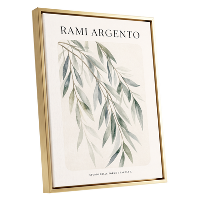 Argento Willow, green, beige, gray nature wall art shown as a gold framed canvas wall art