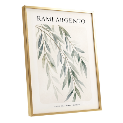 Argento Willow, green, beige, gray nature wall art shown as a gold framed poster wall art print