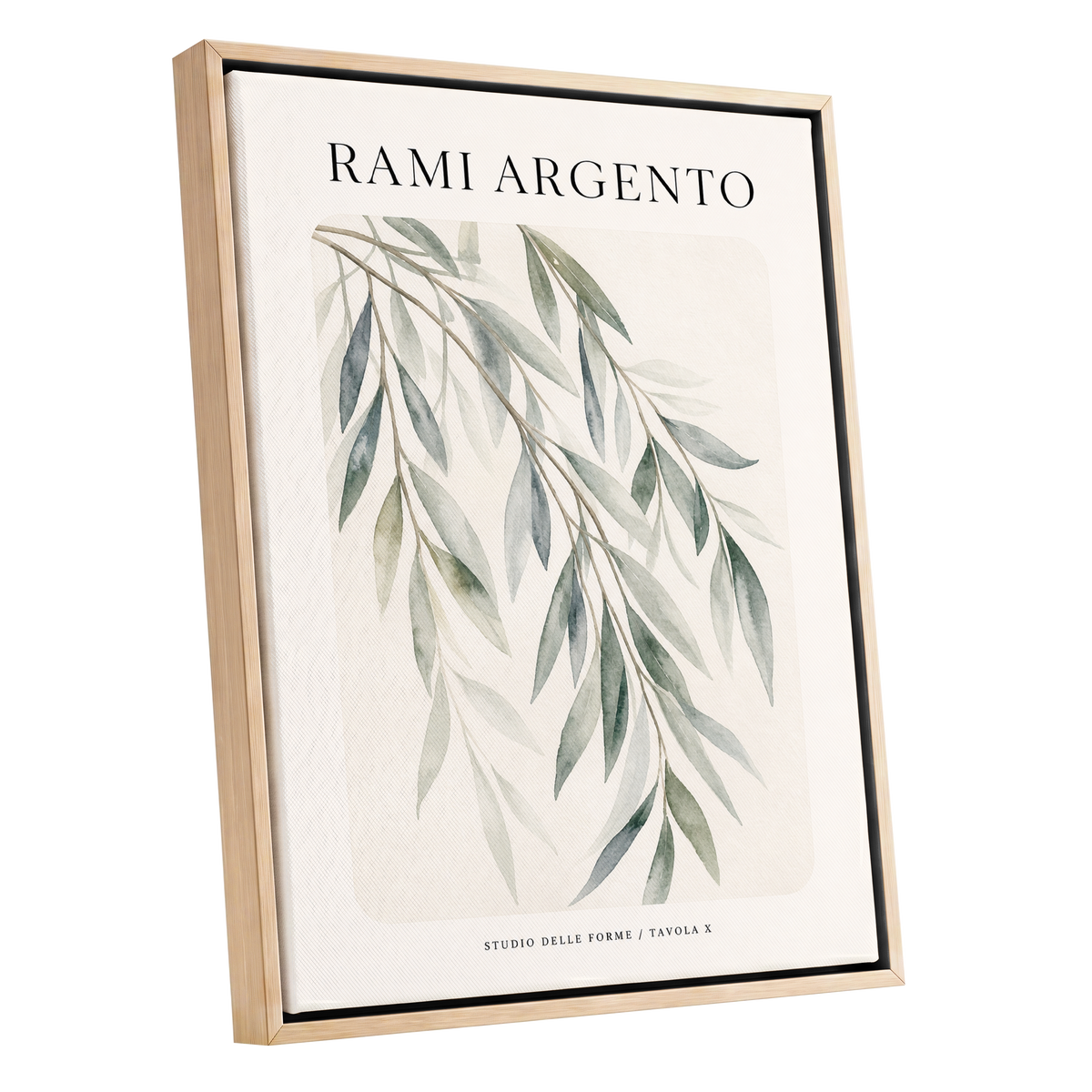 Argento Willow, green, beige, gray nature wall art shown as a oak framed canvas wall art