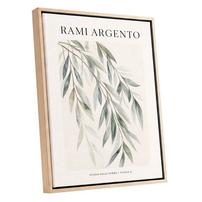Argento Willow, green, beige, gray nature wall art shown as a oak framed canvas wall art