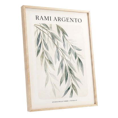 Argento Willow, green, beige, gray nature wall art shown as a oak framed poster wall art print