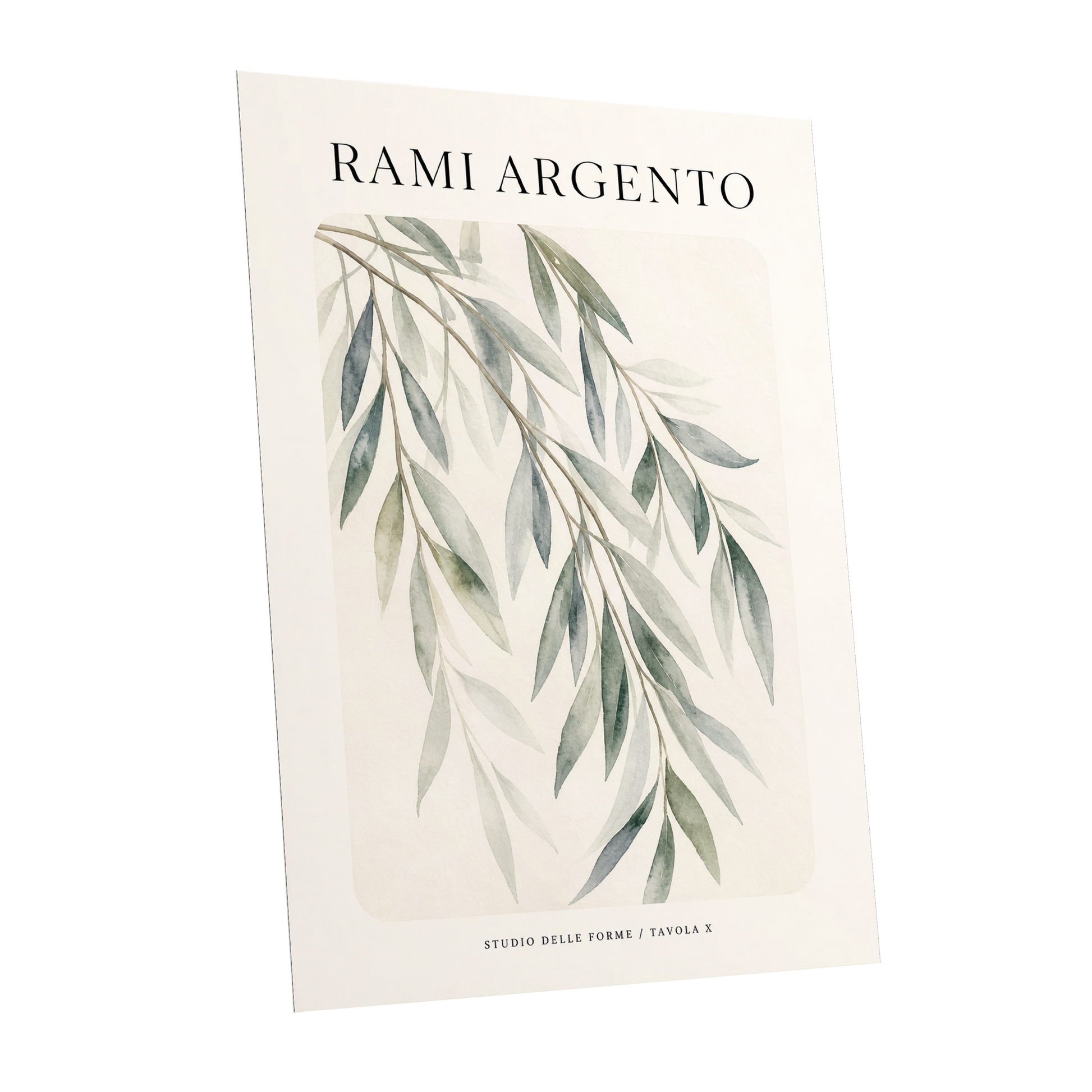 Argento Willow, green, beige, gray nature wall art shown as a unframed poster wall art print