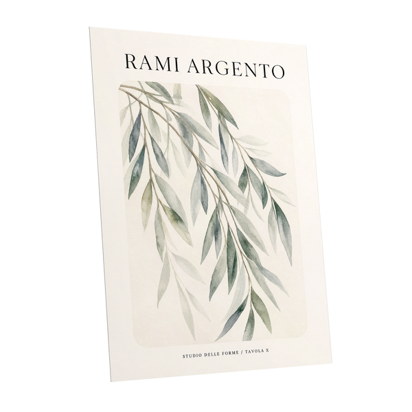 Argento Willow, green, beige, gray nature wall art shown as a unframed poster wall art print