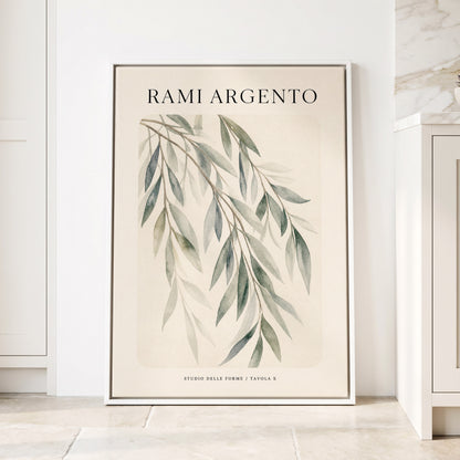 Argento Willow, green, beige, gray nature wall art displayed in a styled interior, gallery view 1
