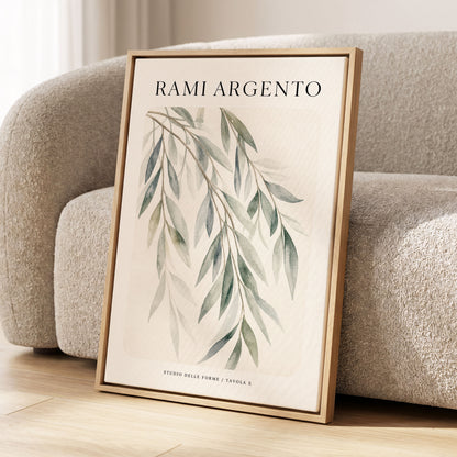 Argento Willow, green, beige, gray nature wall art displayed in a styled interior, gallery view 2