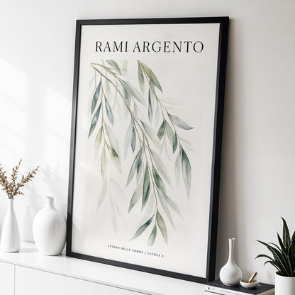 Argento Willow, green, beige, gray nature wall art displayed in a styled interior, gallery view 3