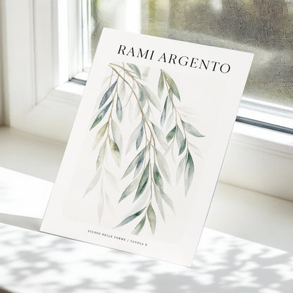Argento Willow, green, beige, gray nature wall art displayed in a styled interior, gallery view 5