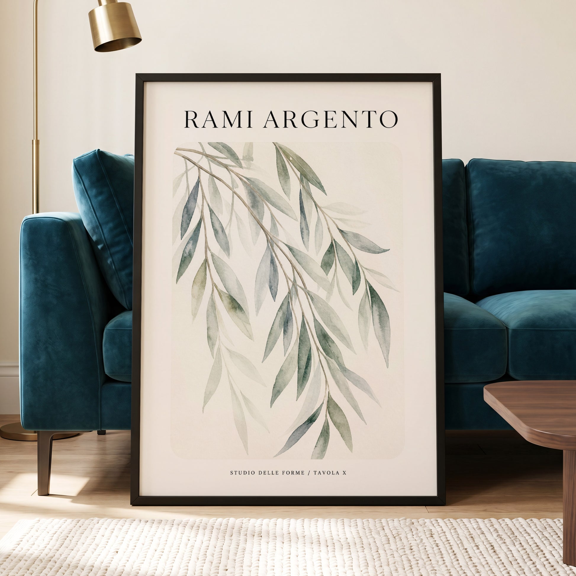 Argento Willow, green, beige, gray nature wall art displayed in a styled interior, gallery view 6