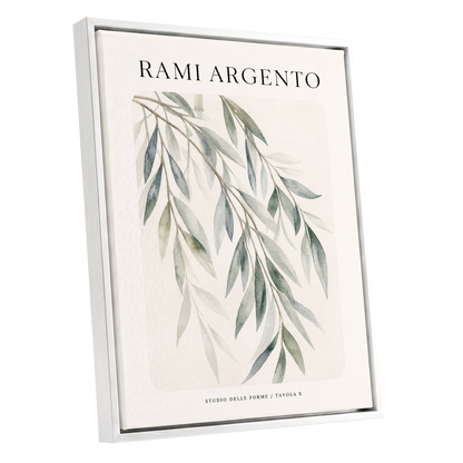 Argento Willow, green, beige, gray nature wall art shown as a white framed canvas wall art