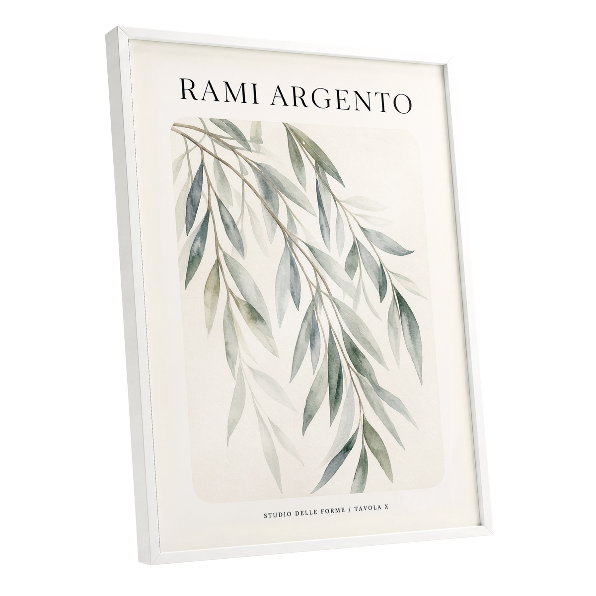 Argento Willow, green, beige, gray nature wall art shown as a white framed poster wall art print