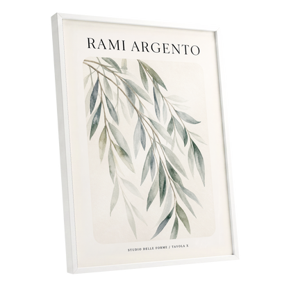 Argento Willow, green, beige, gray nature wall art shown as a white framed poster wall art print