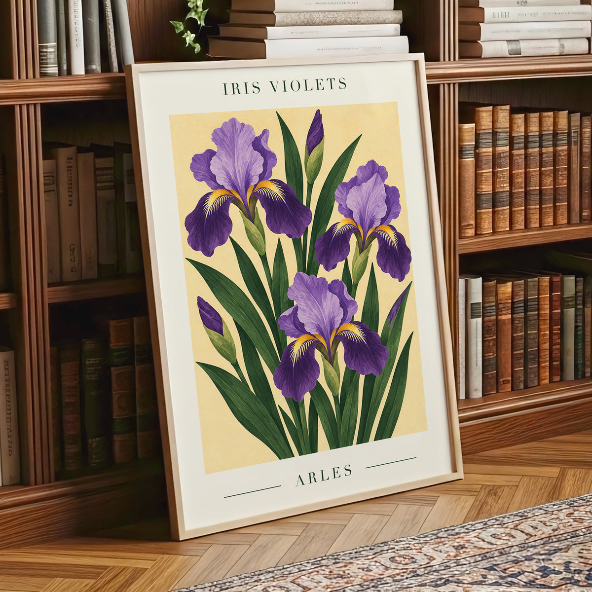 Arles in Violet, purple, green, beige floral wall art displayed in a styled interior, gallery view 2