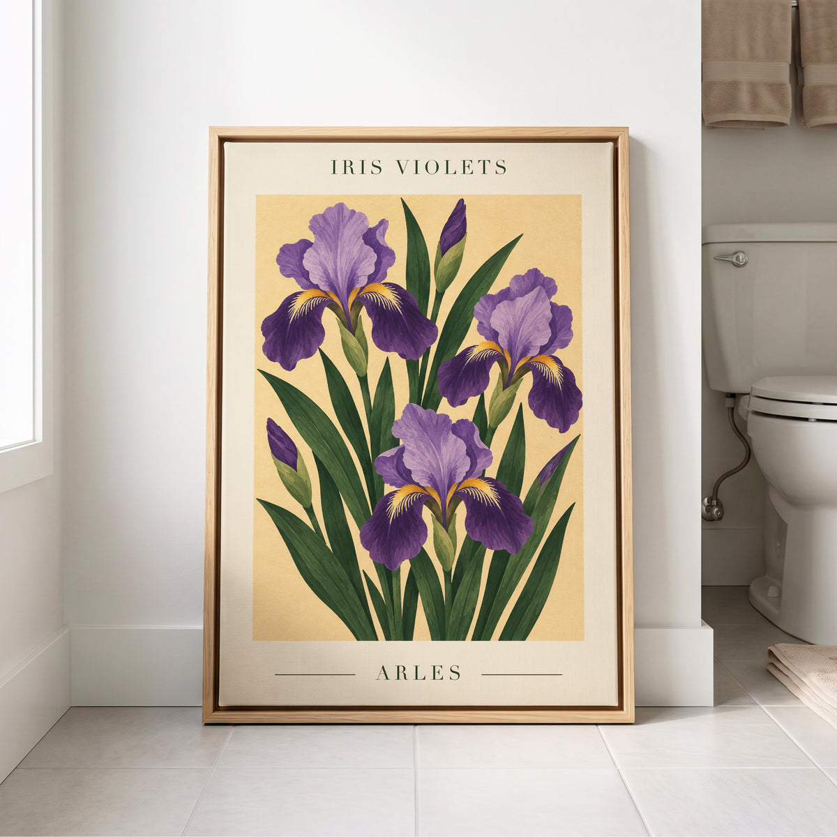 Arles in Violet, purple, green, beige floral wall art displayed in a styled interior, gallery view 4