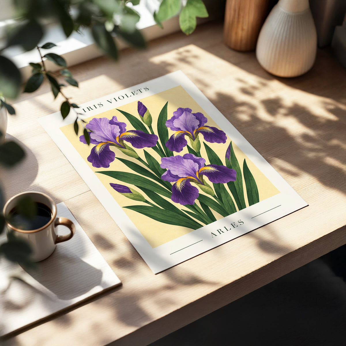 Arles in Violet, purple, green, beige floral wall art displayed in a styled interior, gallery view 5