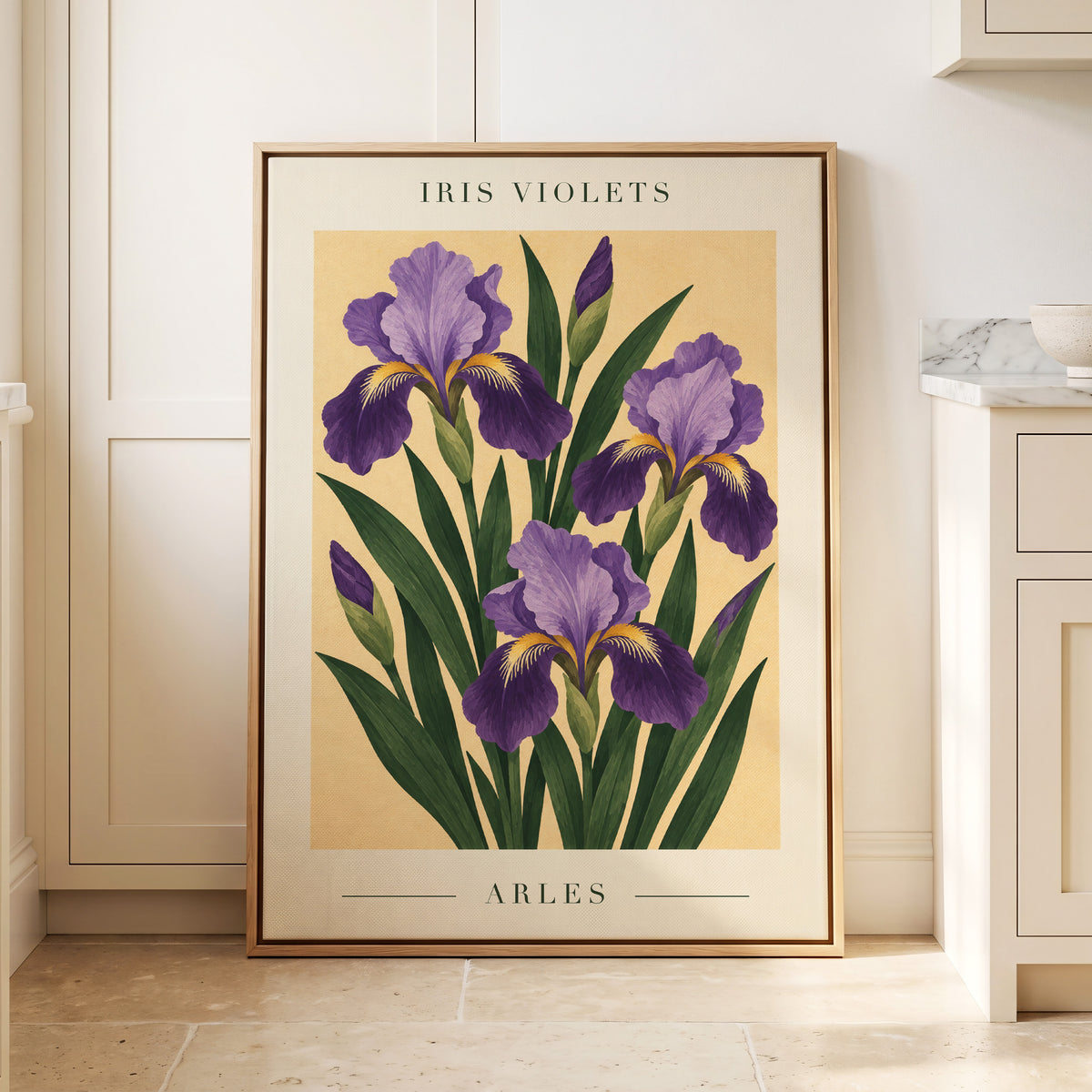 Arles in Violet, purple, green, beige floral wall art displayed in a styled interior, gallery view 8