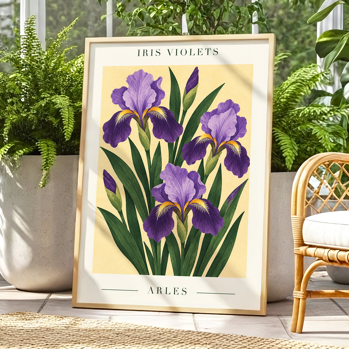 Arles in Violet, purple, green, beige floral wall art displayed in a styled interior, gallery view 9