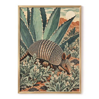 Armadillo Among Agaves, green, beige, brown nature wall art, front artwork view