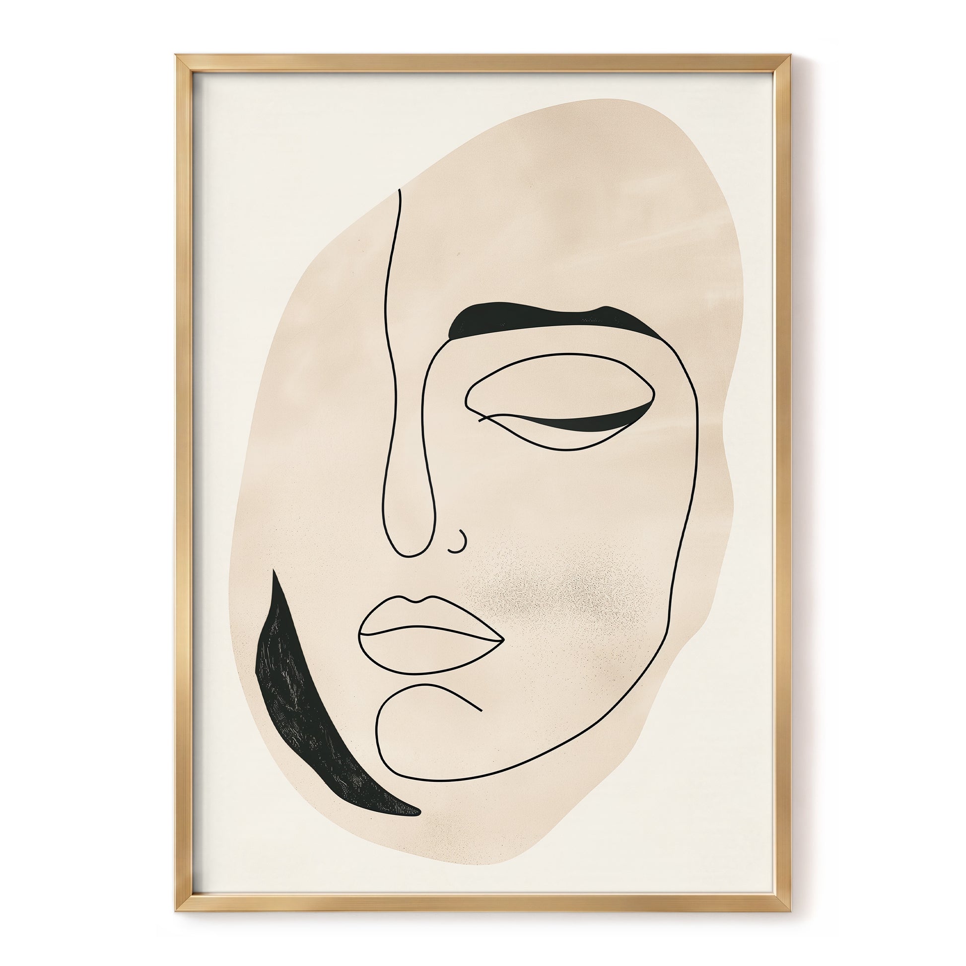 Asymmetric Gaze, black, beige, white minimalist wall art, front artwork view
