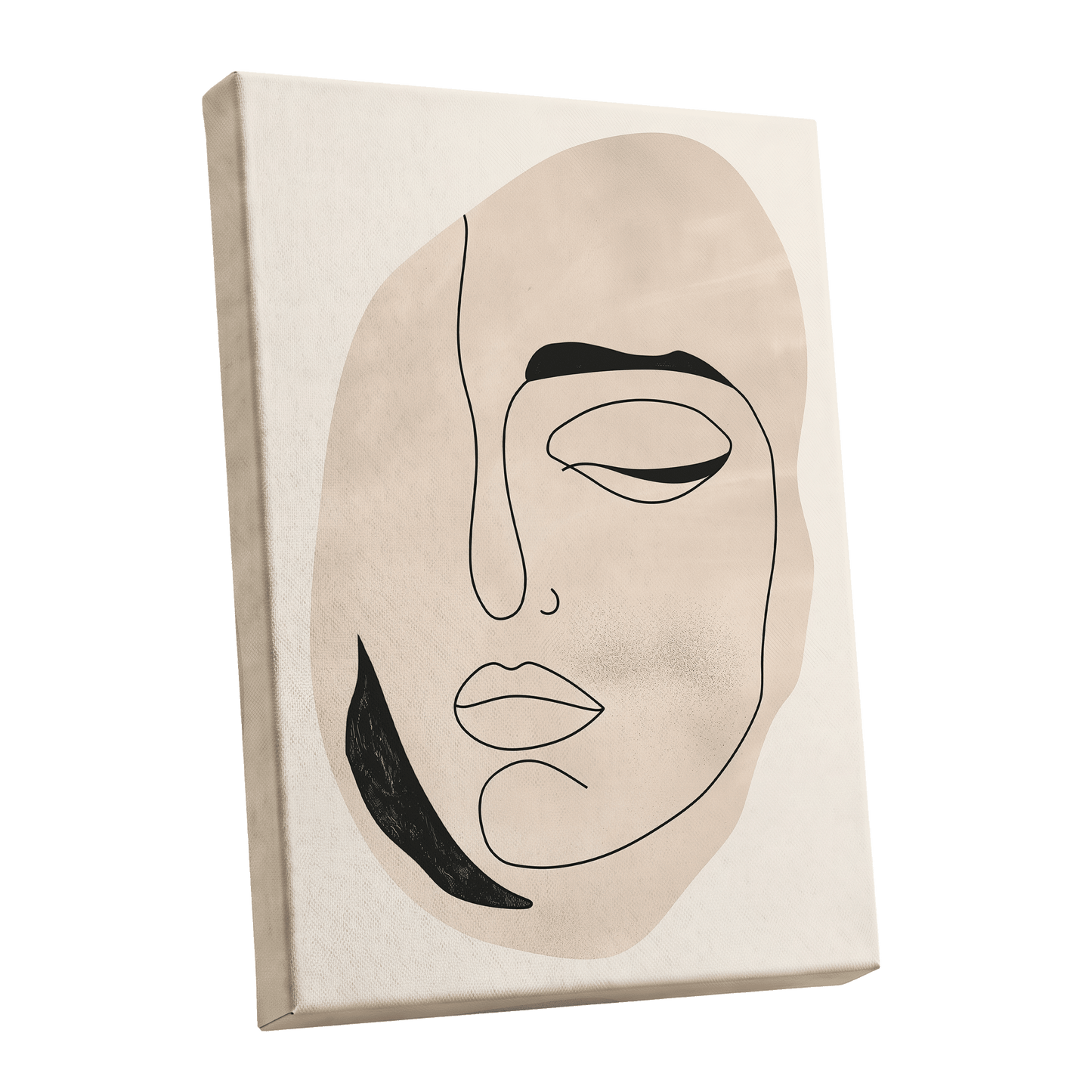 Asymmetric Gaze, black, beige, white minimalist wall art shown as a stretched canvas wall art