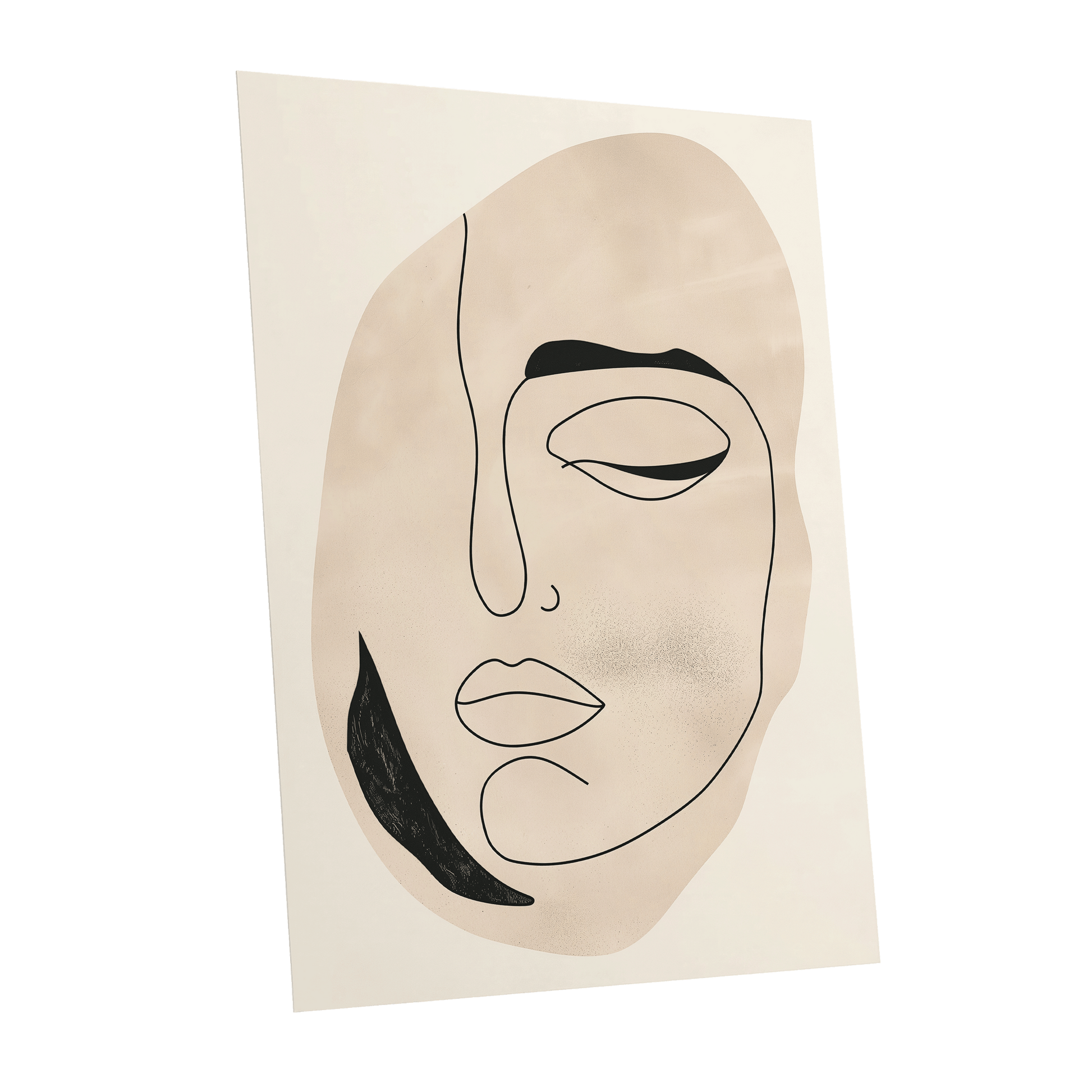 Asymmetric Gaze, black, beige, white minimalist wall art shown as a unframed poster wall art print
