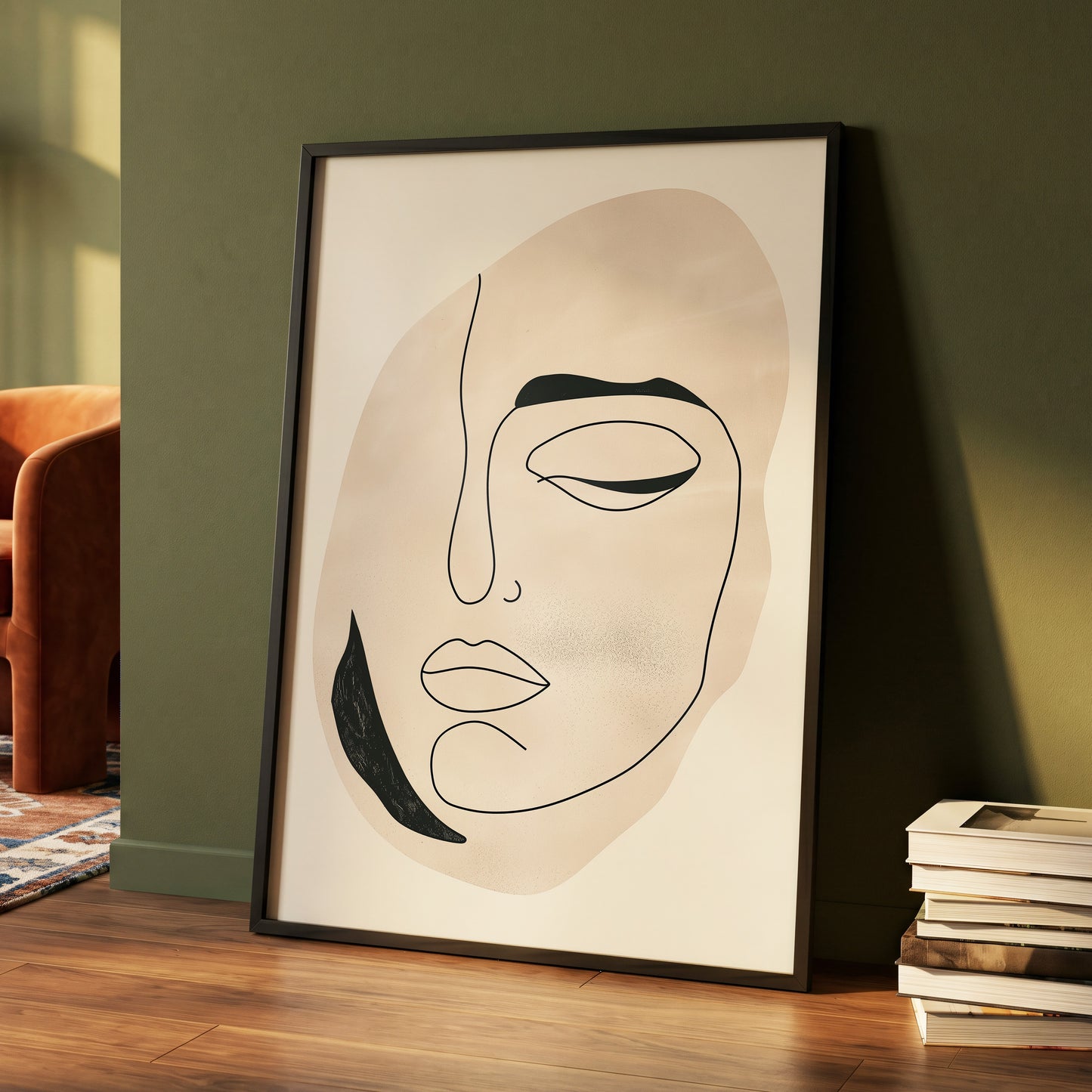 Asymmetric Gaze, black, beige, white minimalist wall art displayed in a styled interior, gallery view 4