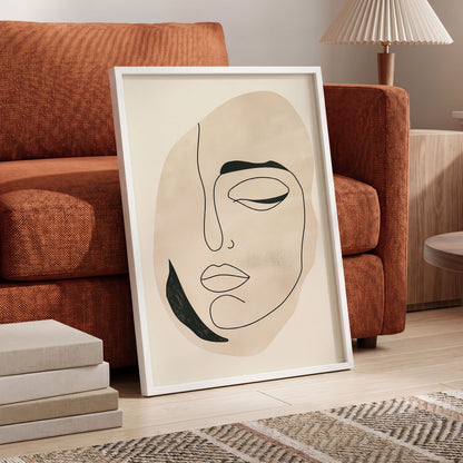 Asymmetric Gaze, black, beige, white minimalist wall art displayed in a styled interior, gallery view 6